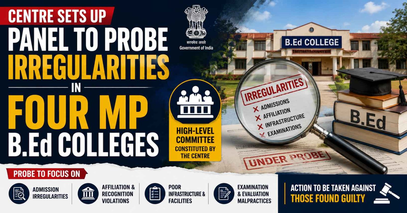 Centre investigates irregularities in four Madhya Pradesh B.Ed colleges.