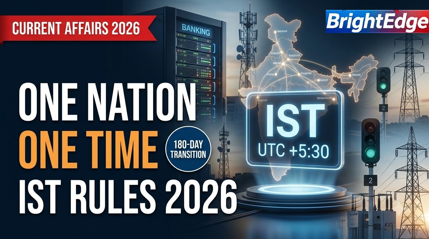 Indian Standard Time Rules 2026 and One Nation One Time initiative with India map and IST clock