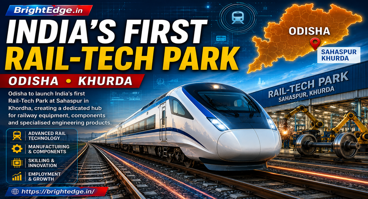 India’s first Rail-Tech Park planned in Khurda, Odisha, featuring a modern railway train and technology manufacturing facility