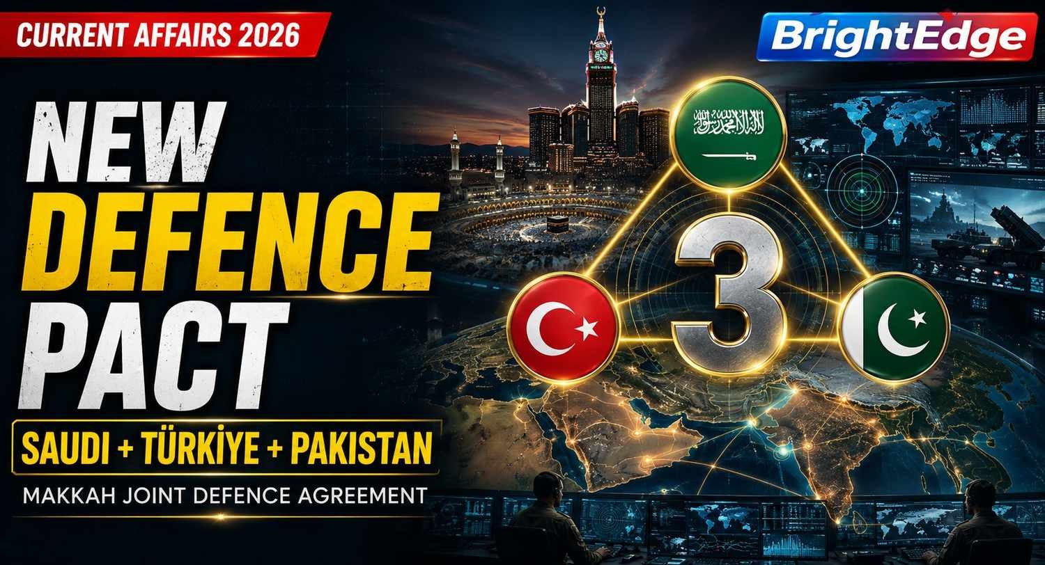 Saudi Arabia, Türkiye and Pakistan represented in a strategic defence command environment for the Makkah Joint Defence Agreement, featuring national symbols, a digital geopolitical map and collective defence imagery.
