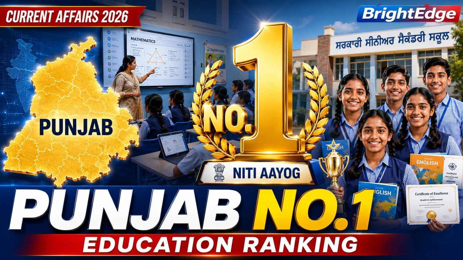 Punjab tops NITI Aayog school education ranking 2026 ahead of Kerala