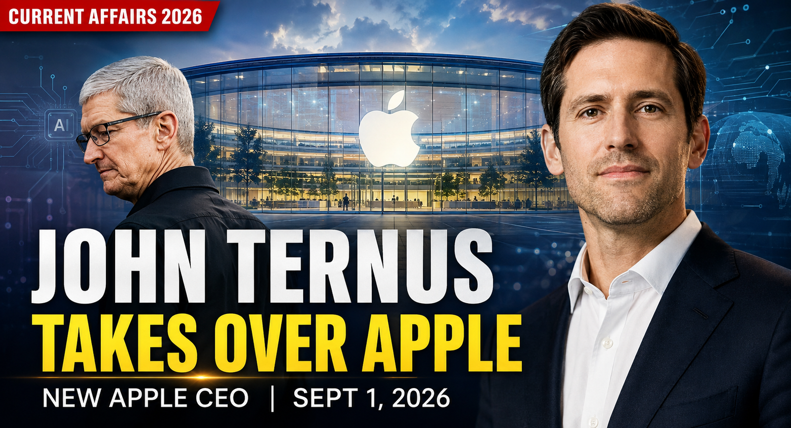 John Ternus takes over as Apple CEO from Tim Cook on September 1 2026