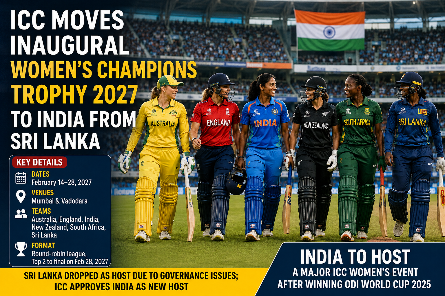 ICC Women’s Champions Trophy 2027 teams in an Indian cricket stadium