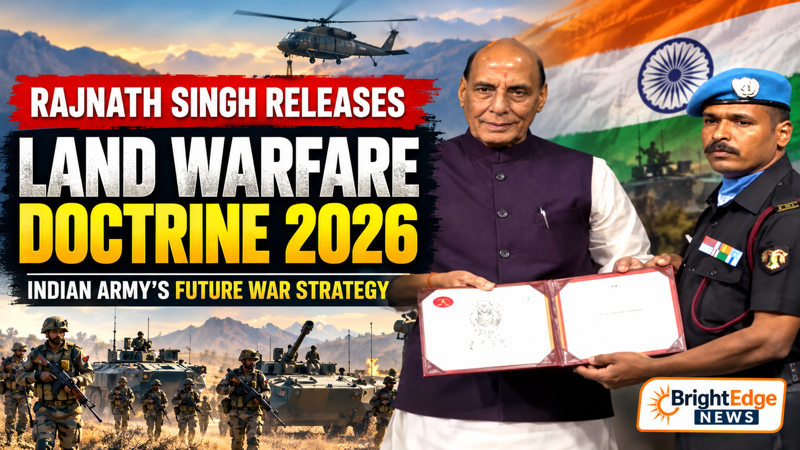 Rajnath Singh with an Indian Army officer featuring India's Land Warfare Doctrine 2026 news