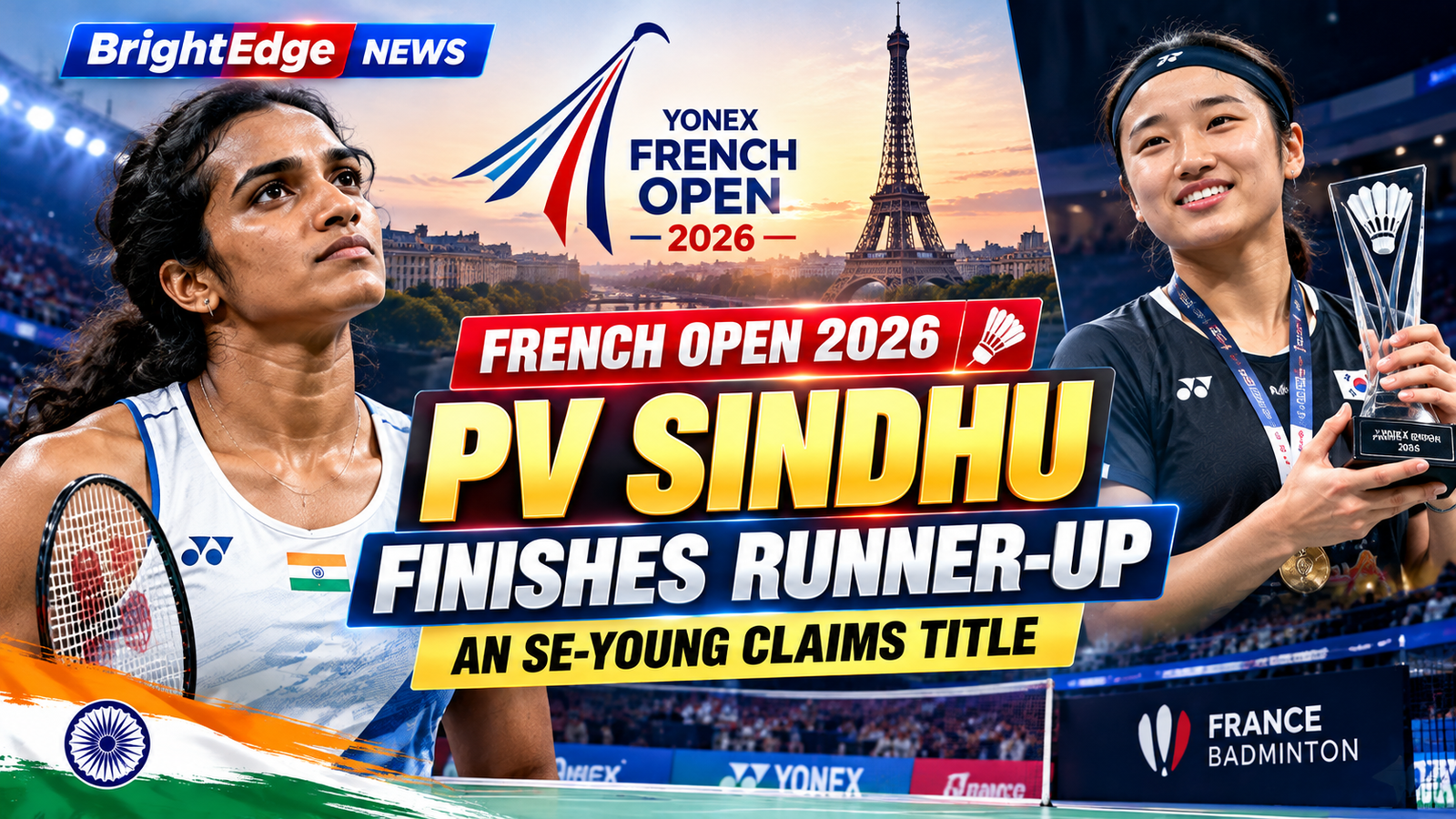 PV Sindhu finishes runner-up after facing An Se-Young in the French Open badminton final.