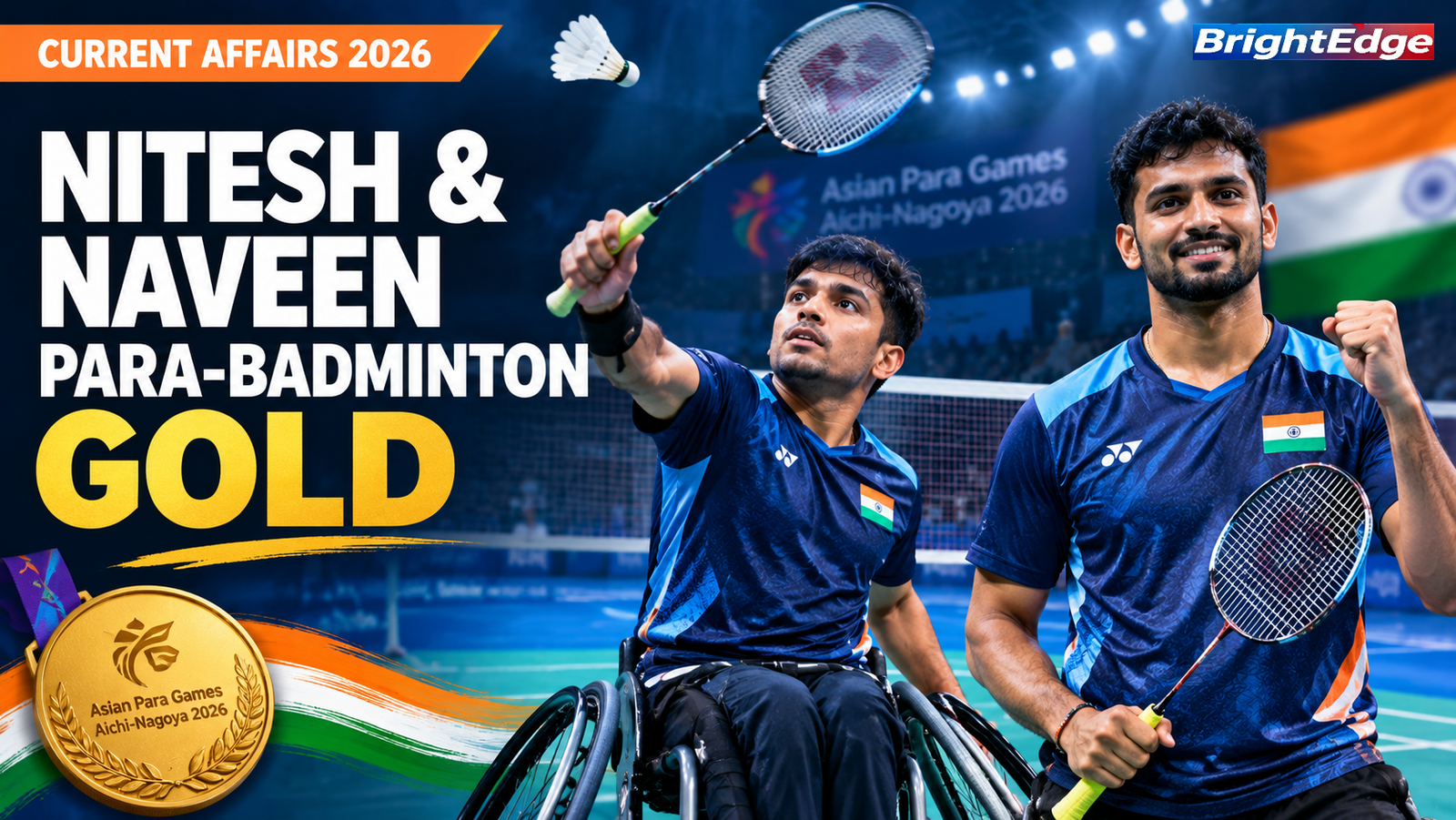 Nitesh Kumar and Naveen Sivakumar win men's singles para-badminton gold at the Asian Para Games 2026